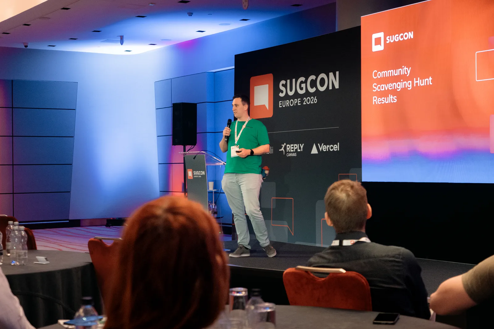 On stage at SUGCON Europe 2026, presenting the Community Scavenging Hunt results